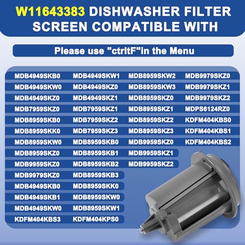 Ratiekc W11643383 Dishwasher Filter Compatible with Whirlpool Maytag KitchenAid MDB4949SKZ KDTM404KPS2 MDB4949SKB0 MDB9959SKZ0 MDB4949SDZ0. W11643383 Circulating Pump Filter Replace W11108699 AP7205669 - Image 4