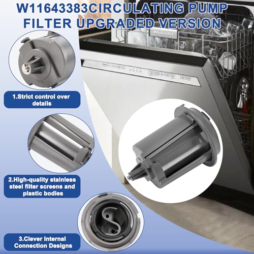 Ratiekc W11643383 Dishwasher Filter Compatible with Whirlpool Maytag KitchenAid MDB4949SKZ KDTM404KPS2 MDB4949SKB0 MDB9959SKZ0 MDB4949SDZ0. W11643383 Circulating Pump Filter Replace W11108699 AP7205669 - Image 5