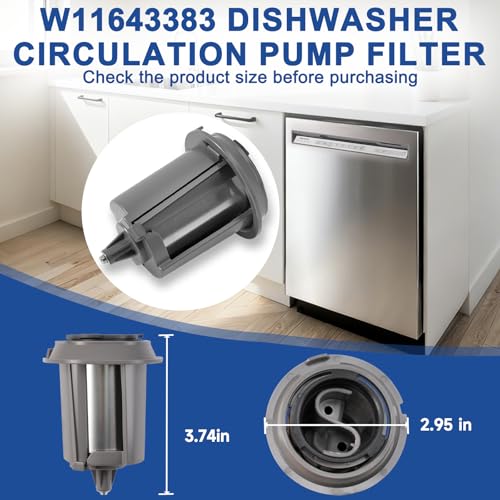 Ratiekc W11643383 Dishwasher Filter Compatible with Whirlpool Maytag KitchenAid MDB4949SKZ KDTM404KPS2 MDB4949SKB0 MDB9959SKZ0 MDB4949SDZ0. W11643383 Circulating Pump Filter Replace W11108699 AP7205669 - Image 2