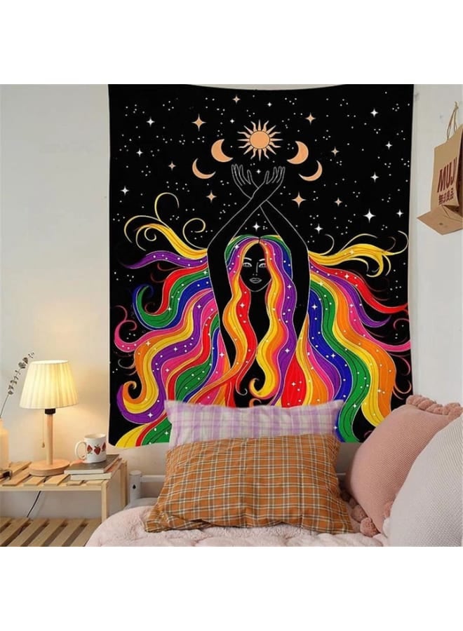 مفرش حائط مطبوع بتصميم ماندالا بوهيمي – ديكور فني هيبي ملون – بوليستر خفيف الوزن  – لتزيين غرفة النوم أو المعيشة أو السكن الجامعي