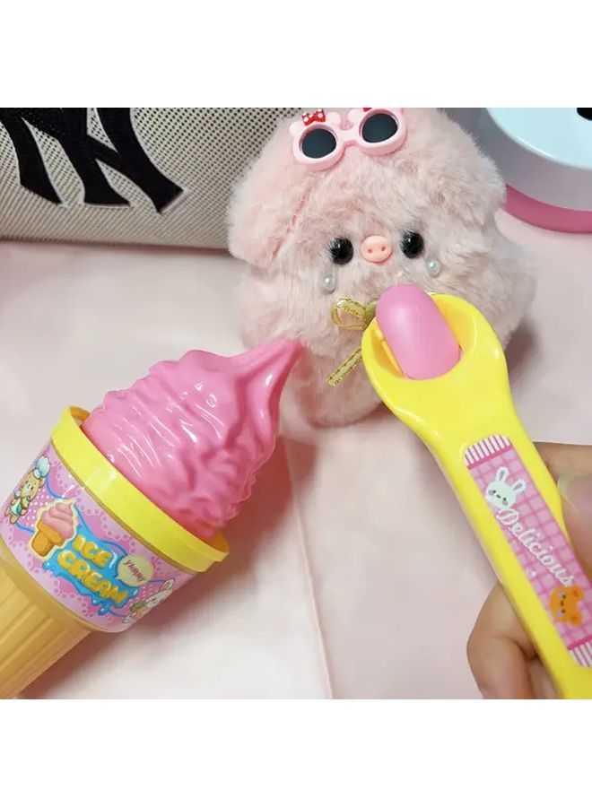Pink Yellow Ice Cream Cone Feeding Toy With Spoon Durable Pet Feeder Pretend Play Game - Image 4