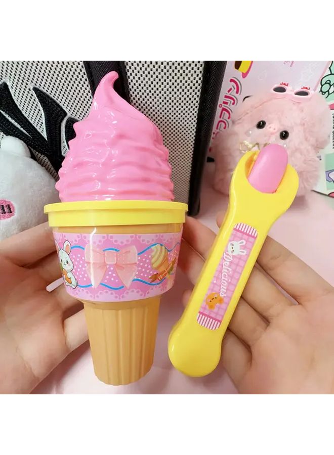 Pink Yellow Ice Cream Cone Feeding Toy With Spoon Durable Pet Feeder Pretend Play Game - Image 2