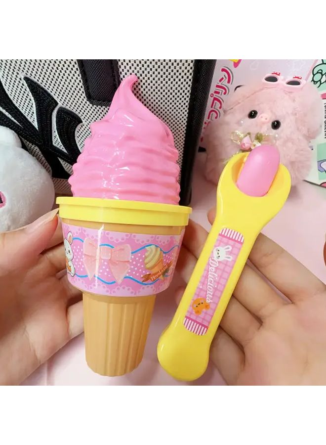 Pink Yellow Ice Cream Cone Feeding Toy With Spoon Durable Pet Feeder Pretend Play Game - Image 1