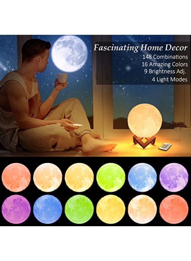 Maidthon 148 Moon Lamp Set - Home Decor Party Light with LED Night Brightness Control for Christmas, Bedroom and Meditation and Gift Remote Device and Wooden Base 18cm 16 Color - Image 3