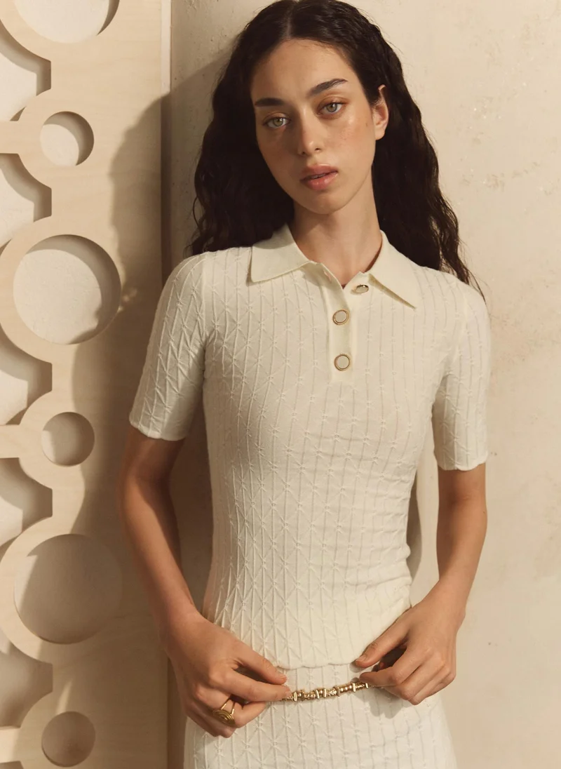 Lichi  Polo shirt in textured knit with large buttons for Women | Best Price UAE