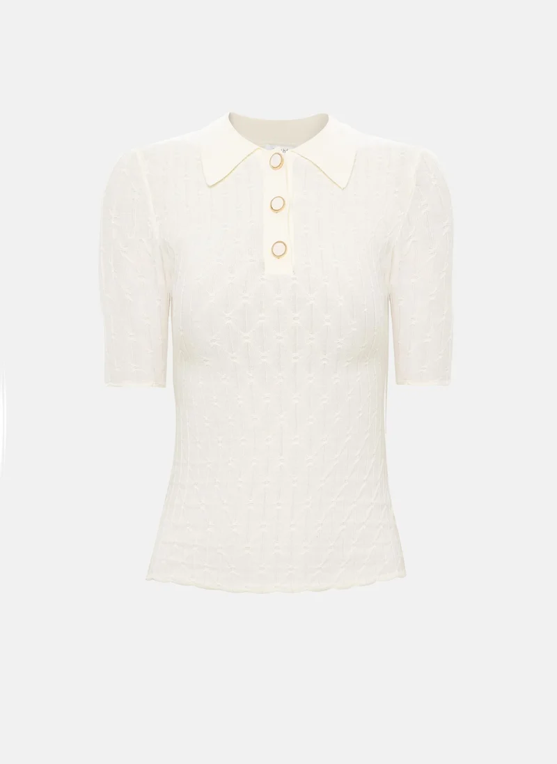 Lichi  Polo shirt in textured knit with large buttons for Women | Best Price UAE