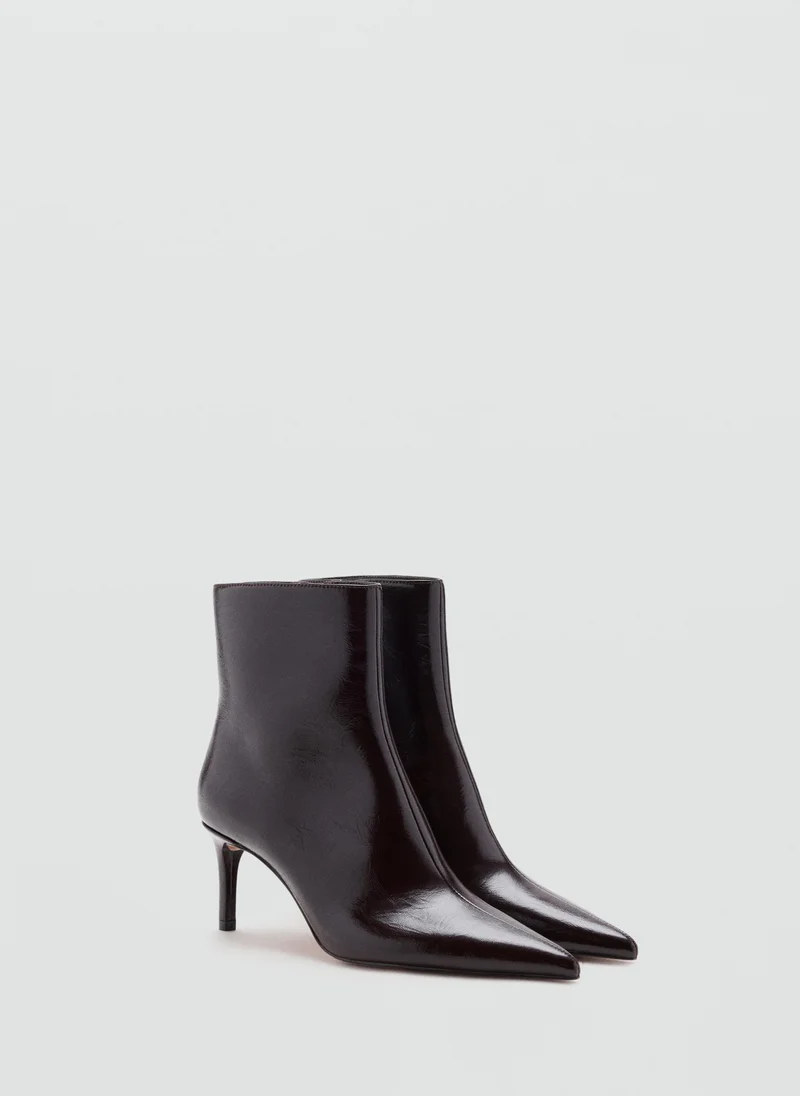 Mango Glossy-Finish Pointed-Toe Heeled Ankle Boot
