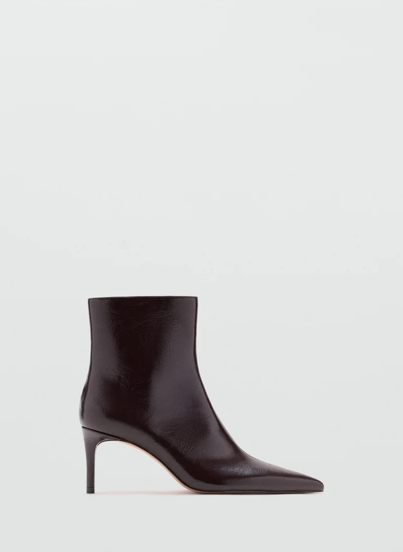 Mango Glossy-Finish Pointed-Toe Heeled Ankle Boot