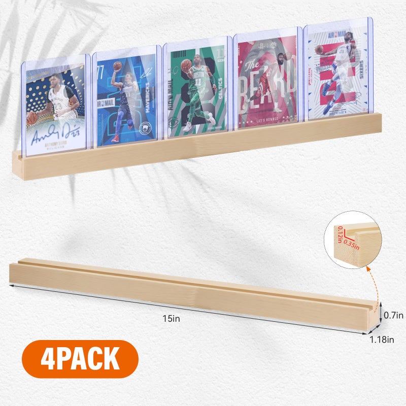 Famaster Sports Card Display Shelf for Wall, Holds 20 Trading Cards, 4PCS Wooden Card Holder for Baseball, Football, Basketball, and Graded Card Collection, Natural - Image 4
