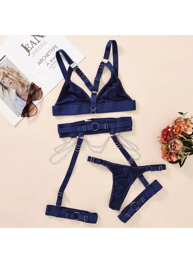 New European and American Sexy Metal Chain Lingerie Set for Sultry Women