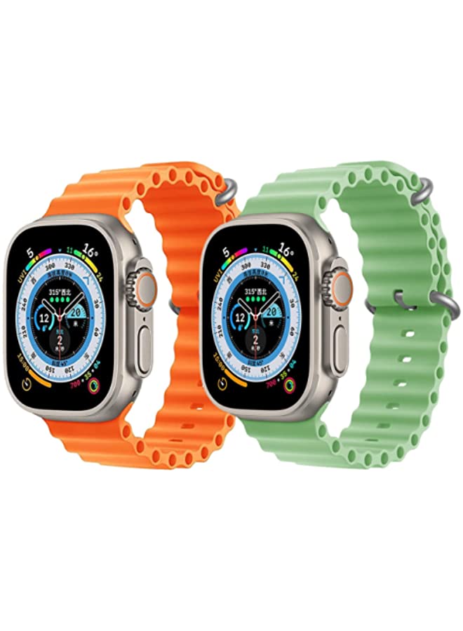 IAF Silicone Ocean Band Strap Orange Silicone Ocean Band Strap Mint Green Set of 2 for Apple Watch Ultra 8 49mm