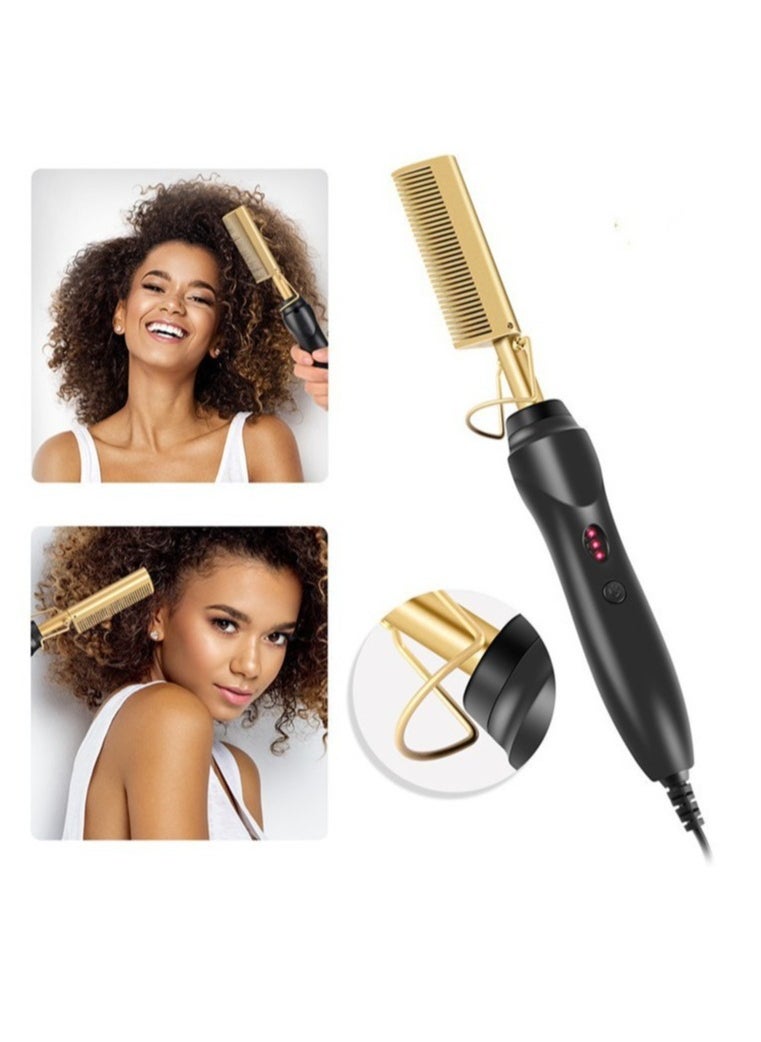 Generic - Hot Comb Hair Straightener Heat Pressing Combs Brush for Women Men Electric Ceramic Hair Straightening Comb for Natural Hair Beard with Adjustable Heat-Settings - Image 1