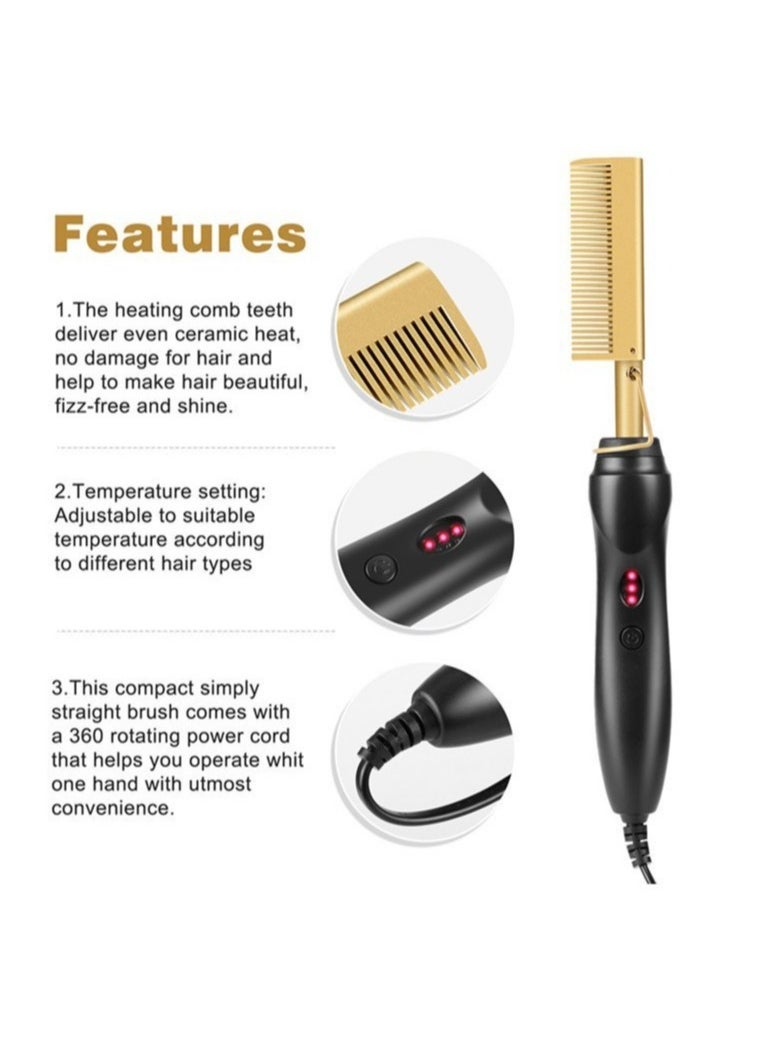 Generic - Hot Comb Hair Straightener Heat Pressing Combs Brush for Women Men Electric Ceramic Hair Straightening Comb for Natural Hair Beard with Adjustable Heat-Settings - Image 1