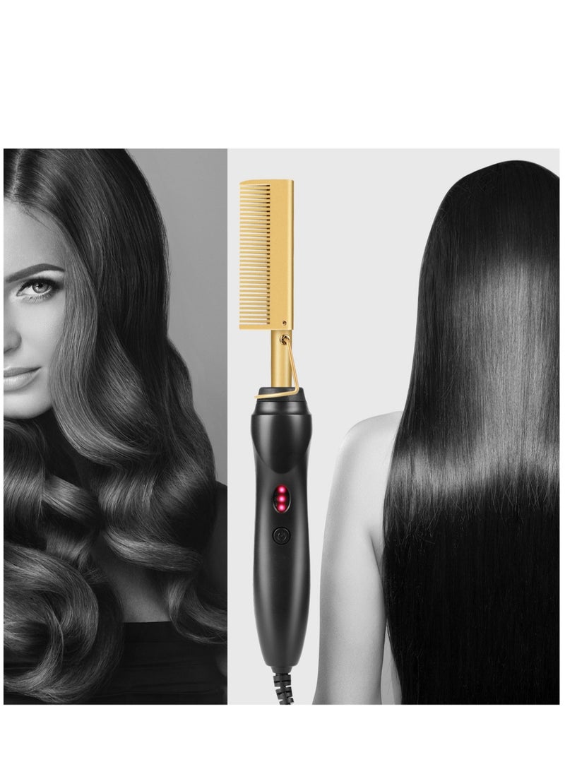 Generic - Hot Comb Hair Straightener Heat Pressing Combs Brush for Women Men Electric Ceramic Hair Straightening Comb for Natural Hair Beard with Adjustable Heat-Settings - Image 1