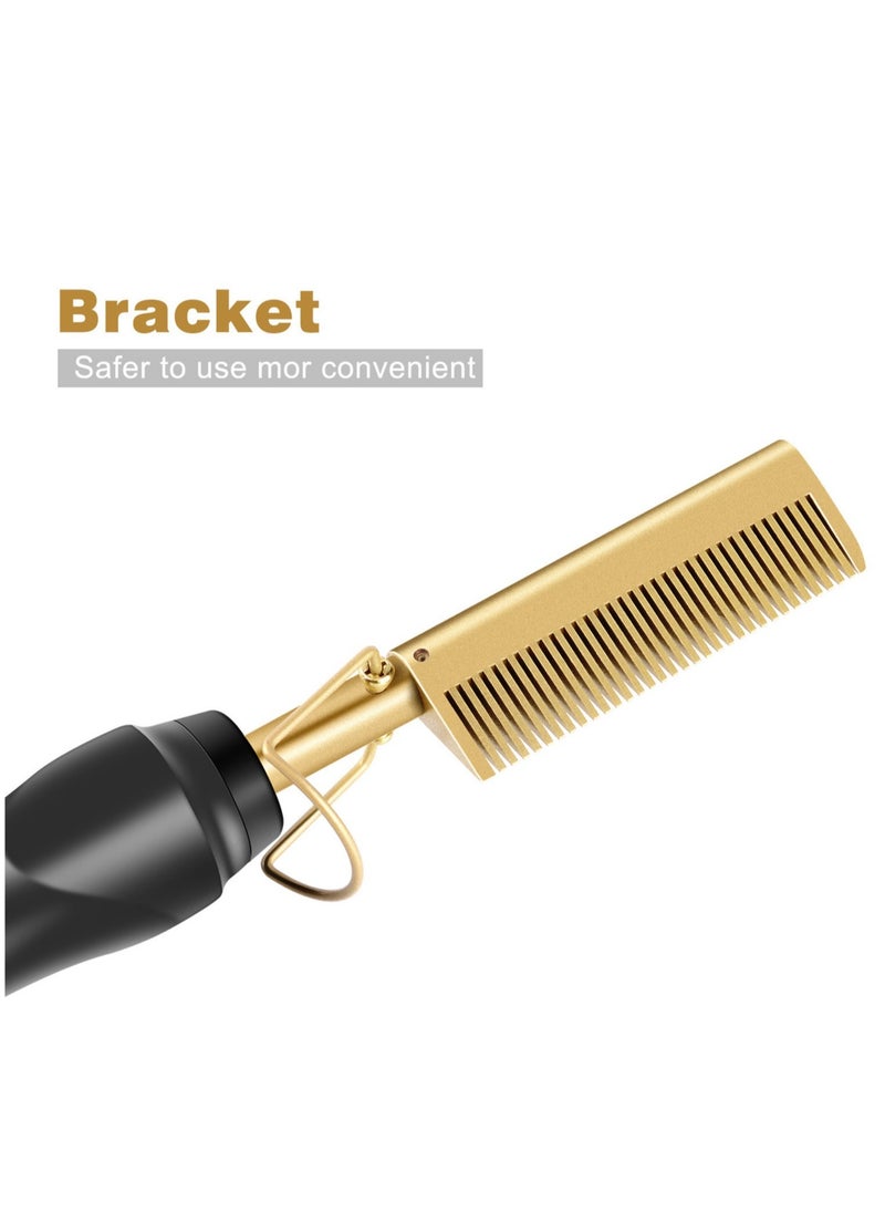 Generic - Hot Comb Hair Straightener Heat Pressing Combs Brush for Women Men Electric Ceramic Hair Straightening Comb for Natural Hair Beard with Adjustable Heat-Settings - Image 1