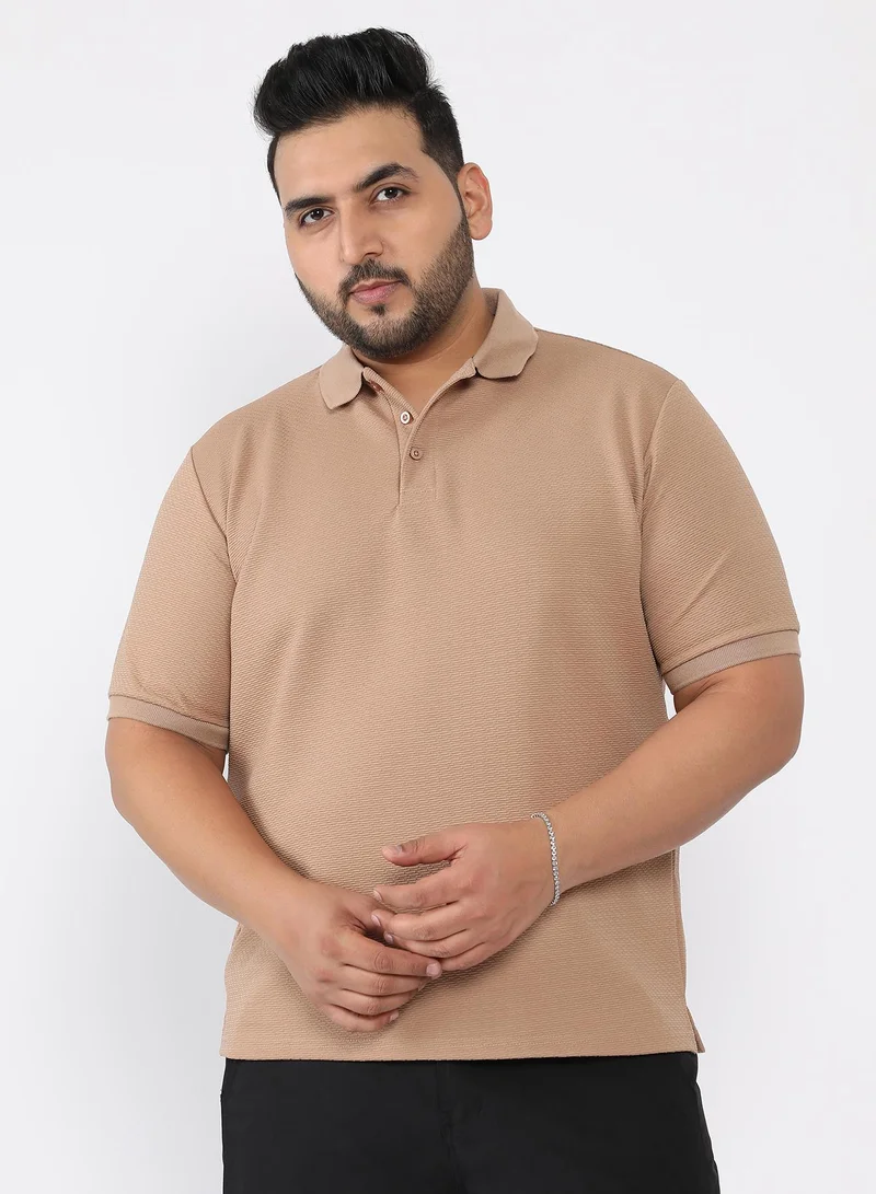 انستافاب بلس Men Distort Jacquard-Knit Polo T-Shirt | Polo Neck , Rib-Cuff Sleeve | Half-Button Closure , Straight Hem | Abstract Regular-Fit | Knitted Fabric For Casual & Daily Wear | Sand Beige