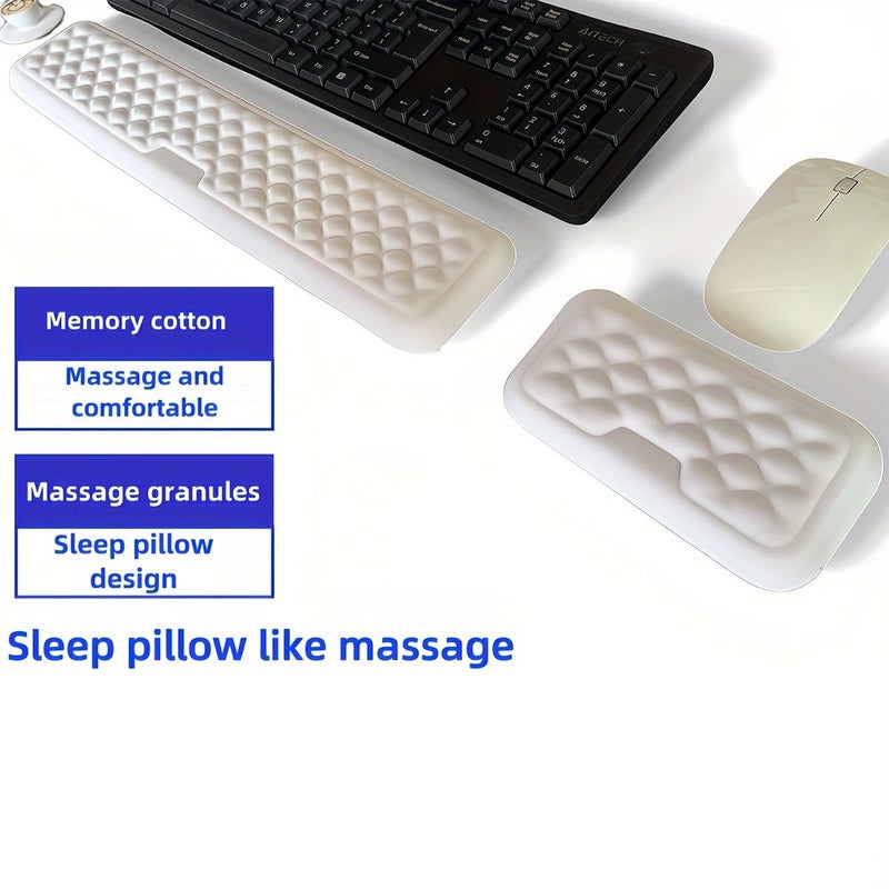 Leather Blue Keyboard and Mouse Wrist Rest Set Memory Foam Ergonomic Desk Cushion - Image 1