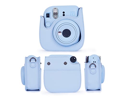 Phetium Instant mini 12 Camera Protective Case Compatible with Instax Mini 12 11,PU Leather Bag with Pocket and Adjustable Shoulder Strap (Pastel Blue) - Image 2
