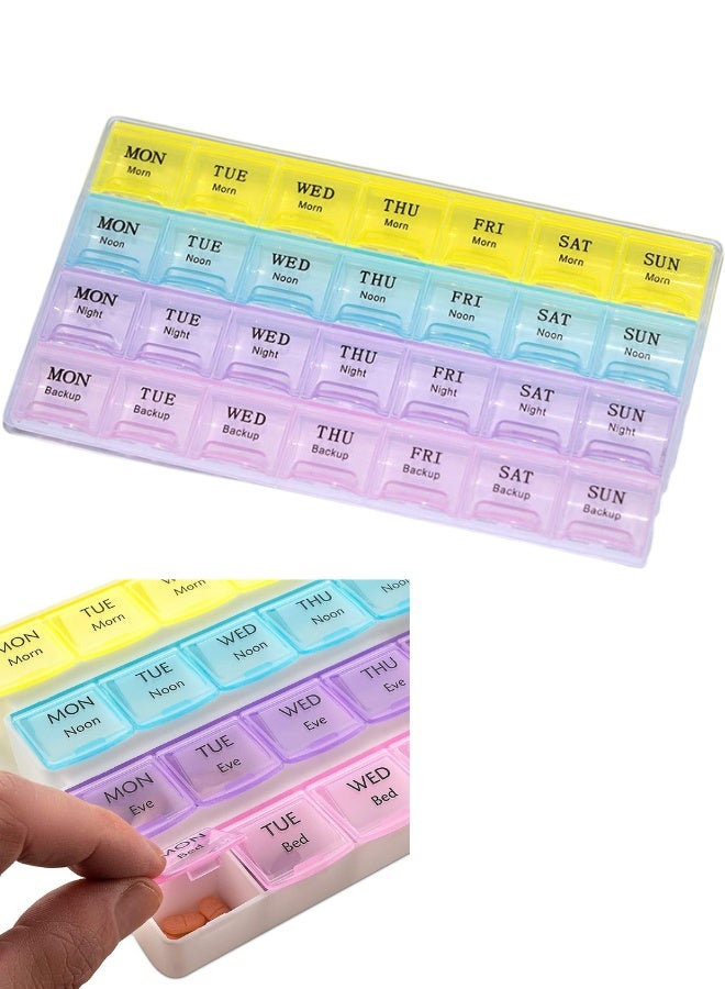 Large Weekly Pill Organizer (28 Slots) 4 Times A Day - Moisture-Proof 7 Day Medicine Box and Travel Case | Portable Supplement Container for Pills, Vitamins, Fish Oil with Clear Bold Fonts and Easy Operation, BPA-Free for the Elderly. - Image 1