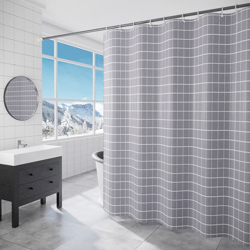 DEARARTBath Grey Grid Shower Curtain Liner 60W 72L inch Cloth Shower Curtain with Grommet Hooks Quick Dry Waterproof Washable Water Resistant Easy Clear Easy Care