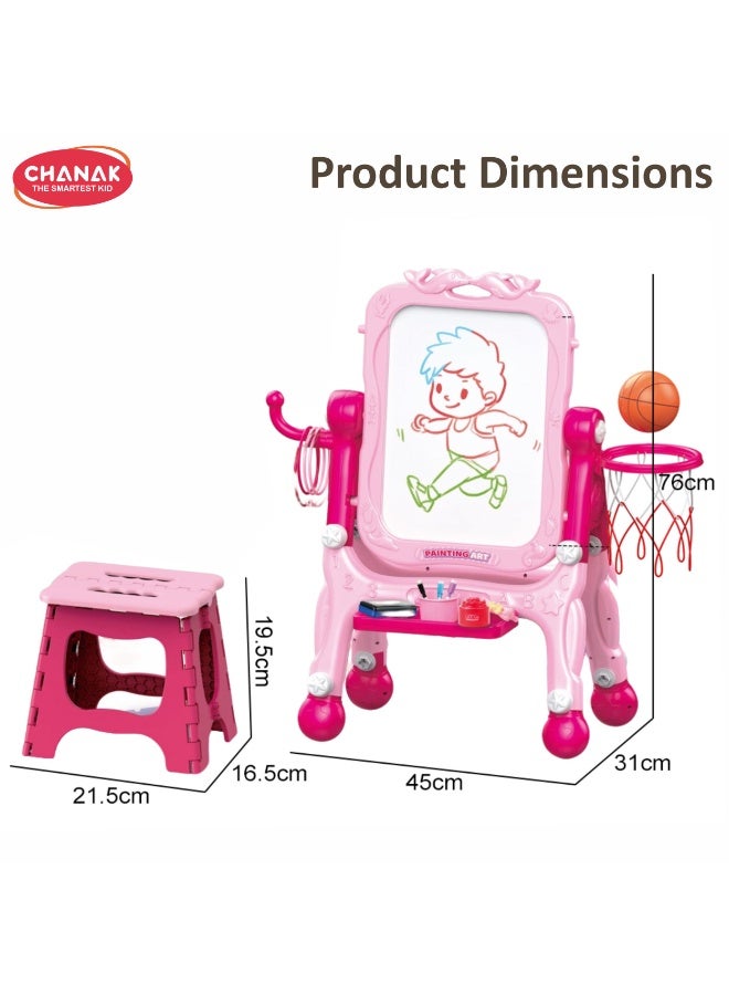 Chanak 4 In 1 Multi Function Dresser & Sketchpad Playset For Girls Makeup Vanity With Mirror, Drawing Board, Basketball, And Accessories Educational Pretend Play Set For Kids  Ages 3+ - Image 3