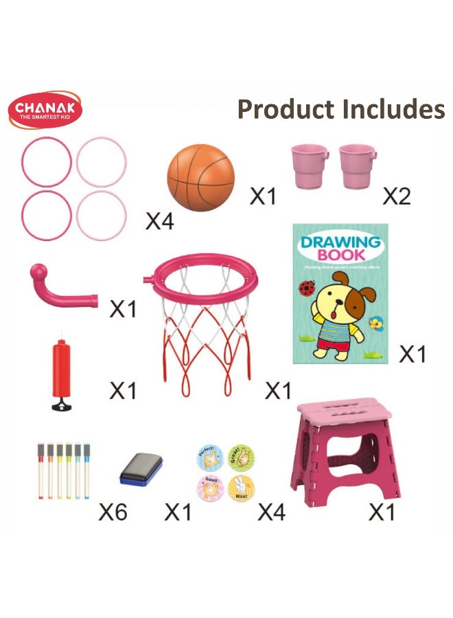 Chanak 4 In 1 Multi Function Dresser & Sketchpad Playset For Girls Makeup Vanity With Mirror, Drawing Board, Basketball, And Accessories Educational Pretend Play Set For Kids  Ages 3+ - Image 4