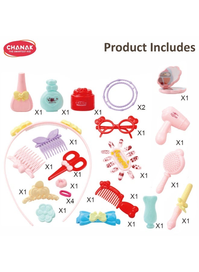 Chanak 4 In 1 Multi Function Dresser & Sketchpad Playset For Girls Makeup Vanity With Mirror, Drawing Board, Basketball, And Accessories Educational Pretend Play Set For Kids  Ages 3+ - Image 5