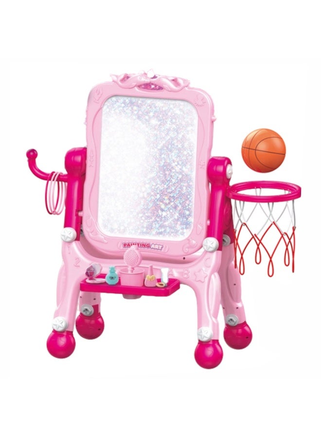 Chanak 4 In 1 Multi Function Dresser & Sketchpad Playset For Girls Makeup Vanity With Mirror, Drawing Board, Basketball, And Accessories Educational Pretend Play Set For Kids  Ages 3+ - Image 1