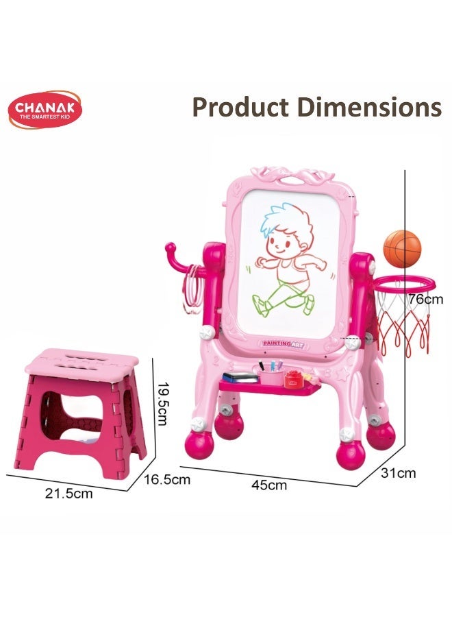 Chanak 4 In 1 Multi Function Dresser & Sketchpad Playset For Girls Makeup Vanity With Mirror, Drawing Board, Basketball, And Accessories Educational Pretend Play Set For Kids  Ages 3+ - Image 4