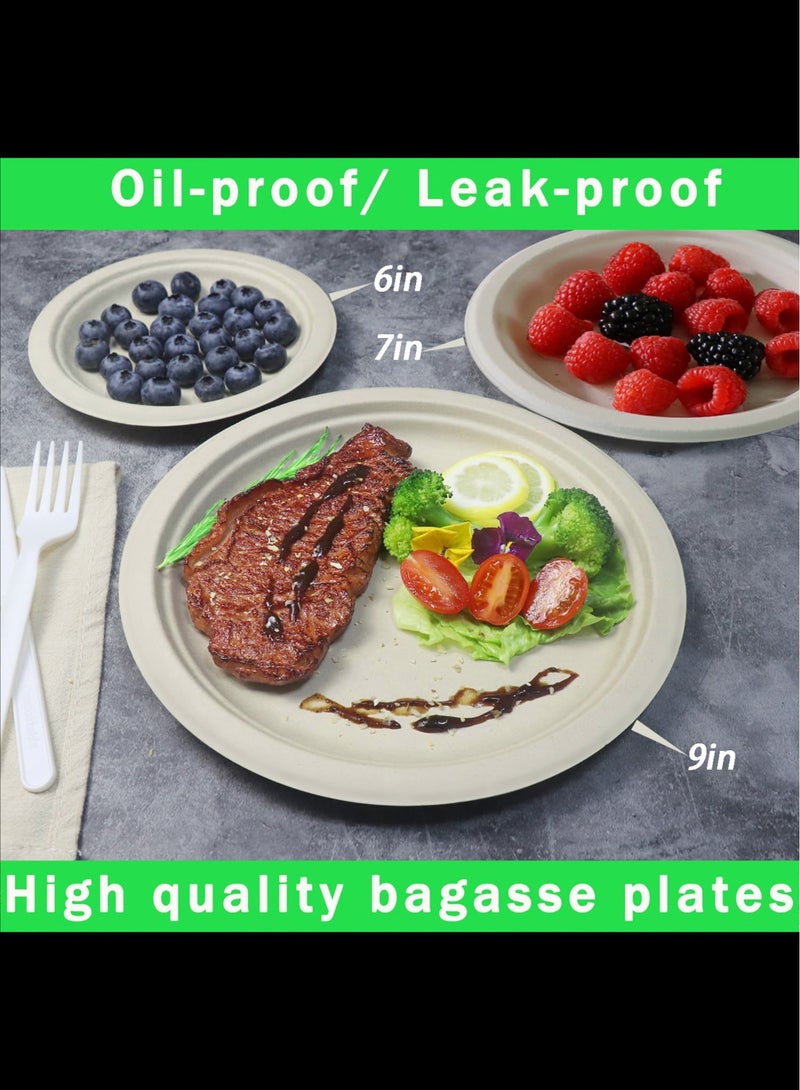 Paper Plates, 100% Compostable Heavy Duty, Disposable 7 Inch, Small Dessert Plate - [50-Pack]- Eco-Friendly, Biodegradable Bagasse Natural Brown Small Plates  - Image 3