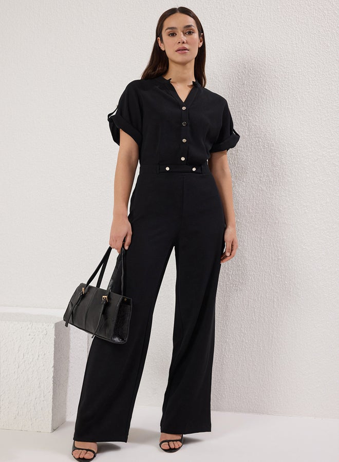 trendyol Black Judge Collar Crepe Long Woven Jumpsuit - Image 2