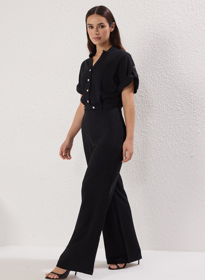 trendyol Black Judge Collar Crepe Long Woven Jumpsuit - Image 3