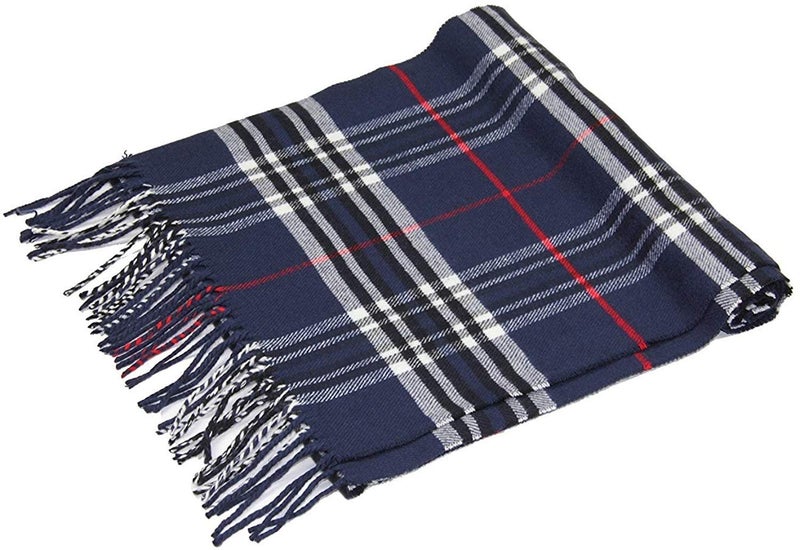 VERONZ Soft Classic Cashmere Feel Winter Scarf, Navy Plaid - Image 3