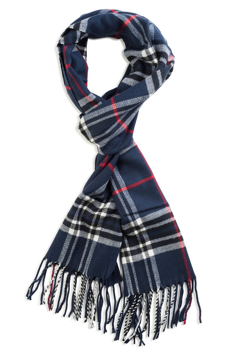 VERONZ Soft Classic Cashmere Feel Winter Scarf, Navy Plaid - Image 1