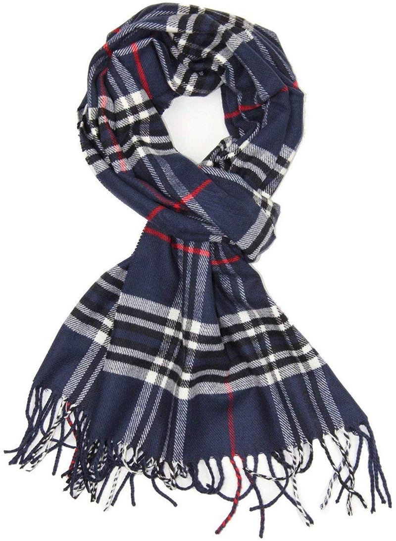 VERONZ Soft Classic Cashmere Feel Winter Scarf, Navy Plaid - Image 2