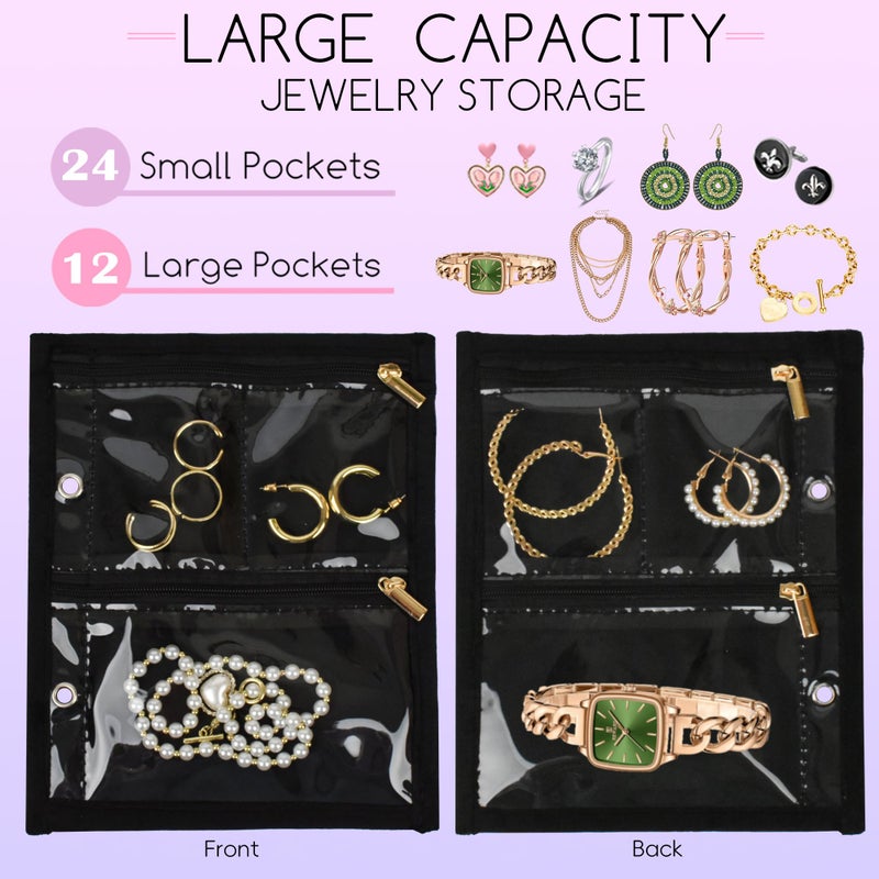 LingLingo Travel Jewelry Organizer Case,Jewelry Bags Jewelry Storage Book Binder with Clear Zipper Velvet Pouch for Traveling,Earrings, Rings, Necklace, Bracelet - Image 3