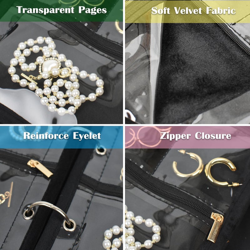 LingLingo Travel Jewelry Organizer Case,Jewelry Bags Jewelry Storage Book Binder with Clear Zipper Velvet Pouch for Traveling,Earrings, Rings, Necklace, Bracelet - Image 4