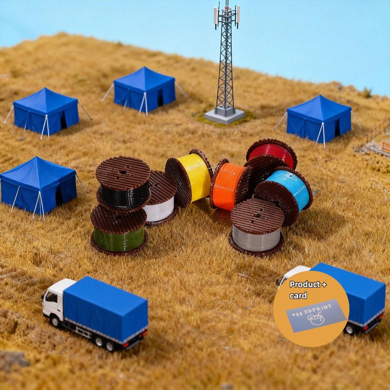3pcs HO Scale Miniature Cable Reel Model Yellow Green Blue Laser Card Set - Image 1
