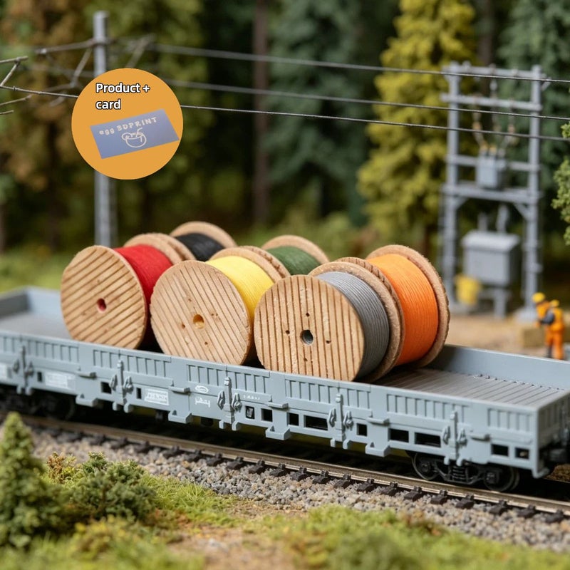 3pcs HO Scale Miniature Cable Reel Model Yellow Green Blue Laser Card Set - Image 3
