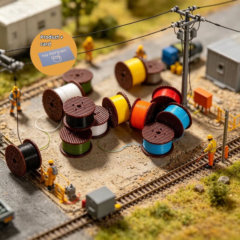 3pcs HO Scale Miniature Cable Reel Model Yellow Green Blue Laser Card Set - Image 5