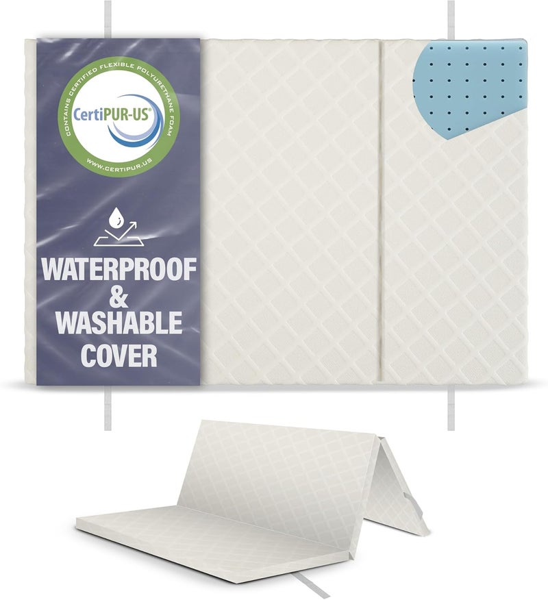 Sleepah Pack and Play Mattress Waterproof & Washable Cover Foldable Tri-Fold Pad 38 x 26 x 1.5 Pad for Babies and Toddlers Play Yards Mattresses Fits Most Playpens - Image 1