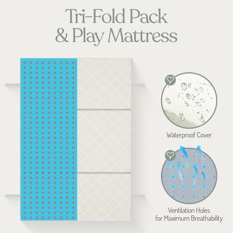 Sleepah Pack and Play Mattress Waterproof & Washable Cover Foldable Tri-Fold Pad 38 x 26 x 1.5 Pad for Babies and Toddlers Play Yards Mattresses Fits Most Playpens - Image 3