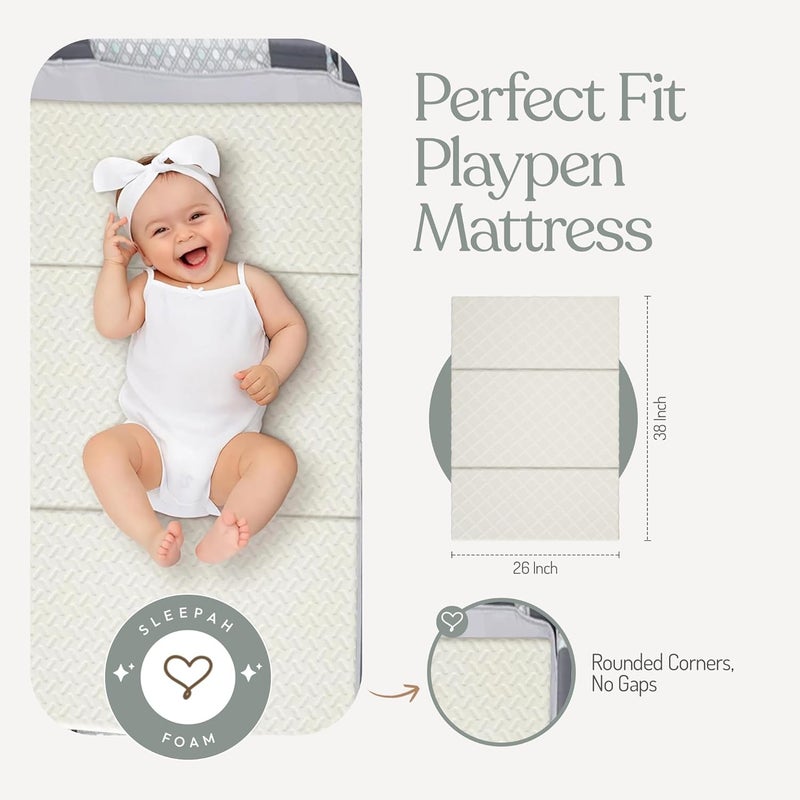 Sleepah Pack and Play Mattress Waterproof & Washable Cover Foldable Tri-Fold Pad 38 x 26 x 1.5 Pad for Babies and Toddlers Play Yards Mattresses Fits Most Playpens - Image 5