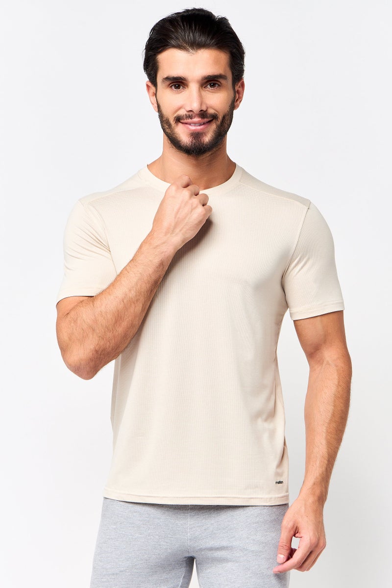 MOTION Men Sportswear Fit Short Sleeve Training T-Shirt, Beige - Image 1