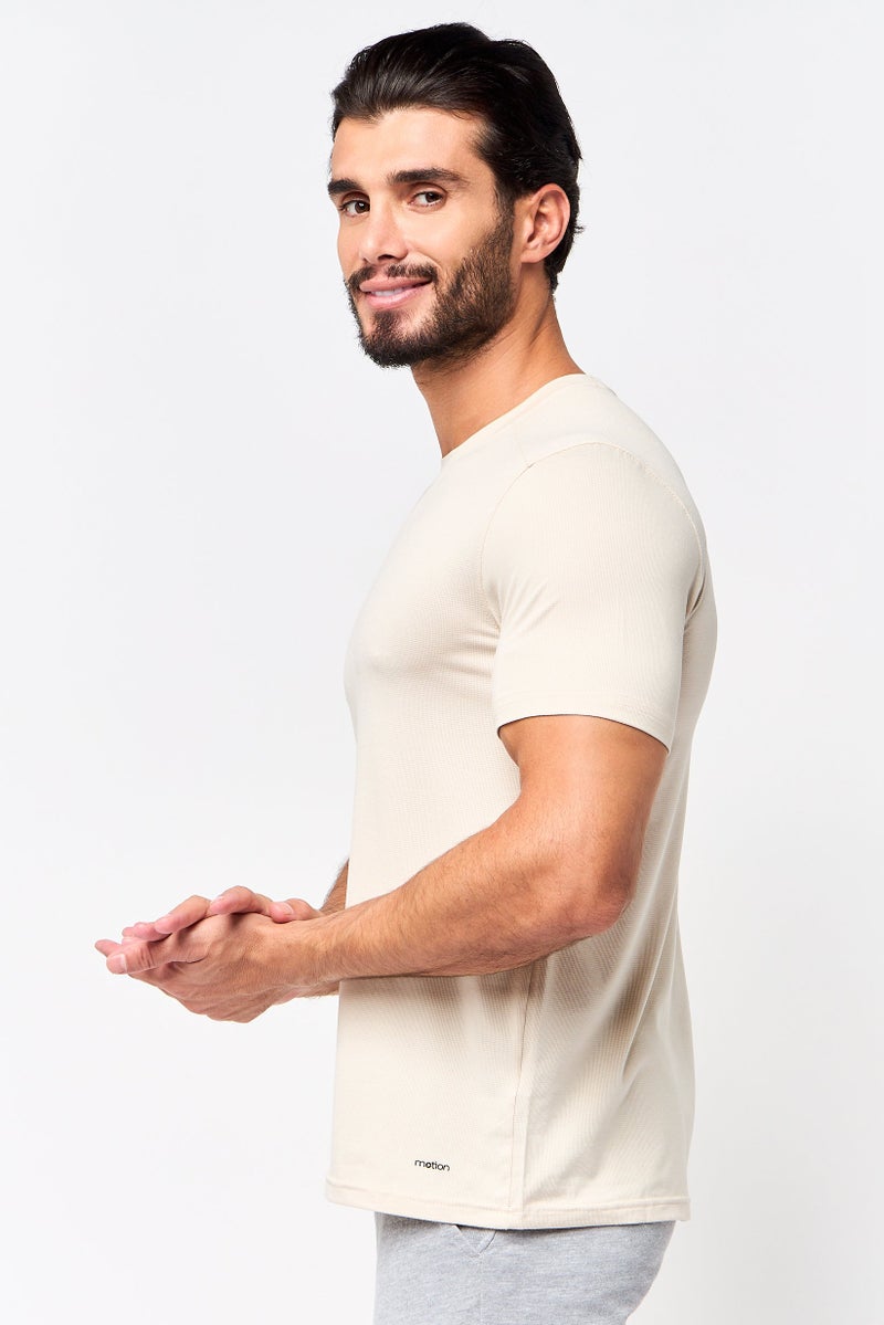 MOTION Men Sportswear Fit Short Sleeve Training T-Shirt, Beige - Image 3