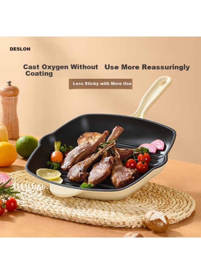 Deslon Enamel Steak Frying Pan Non-stick Household Flat Bottom Grilled Egg Meat Burger Western Food Special Pan - Image 5