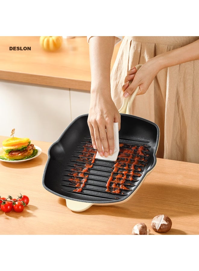 Deslon Enamel Steak Frying Pan Non-stick Household Flat Bottom Grilled Egg Meat Burger Western Food Special Pan - Image 3