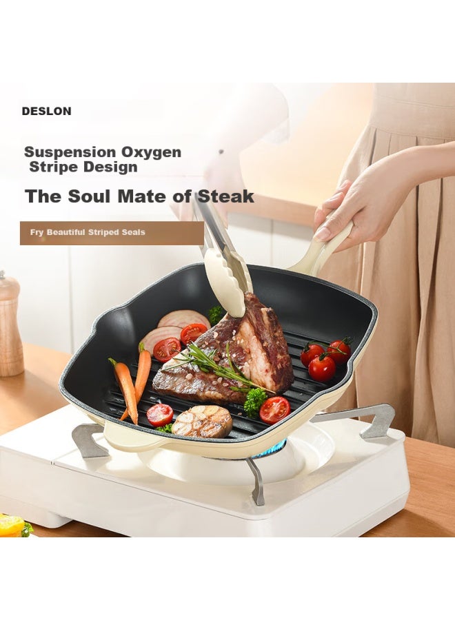 Deslon Enamel Steak Frying Pan Non-stick Household Flat Bottom Grilled Egg Meat Burger Western Food Special Pan - Image 2