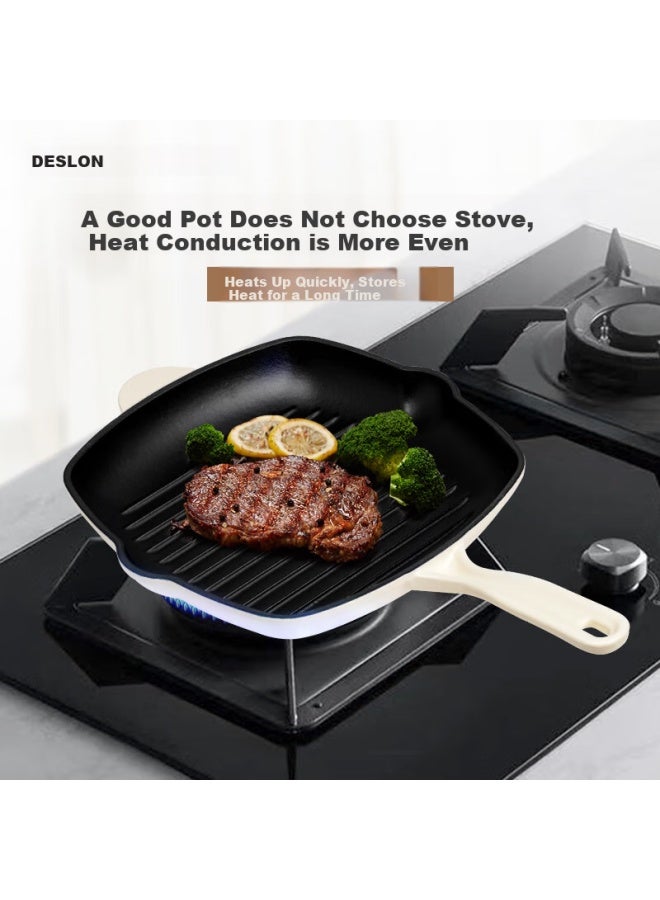 Deslon Enamel Steak Frying Pan Non-stick Household Flat Bottom Grilled Egg Meat Burger Western Food Special Pan - Image 4