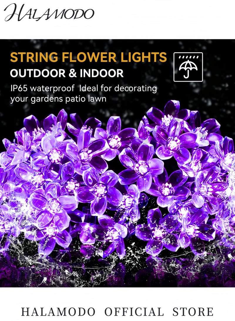 HALAMODO 50 LED Cherry Blossom Solar String Light For Christmas Purple 5x40centimeter 5x40cm  - Image 5
